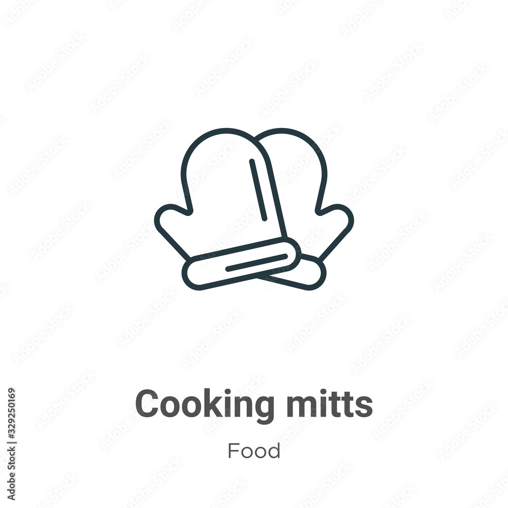 Obraz premium Cooking mitts outline vector icon. Thin line black cooking mitts icon, flat vector simple element illustration from editable food concept isolated stroke on white background