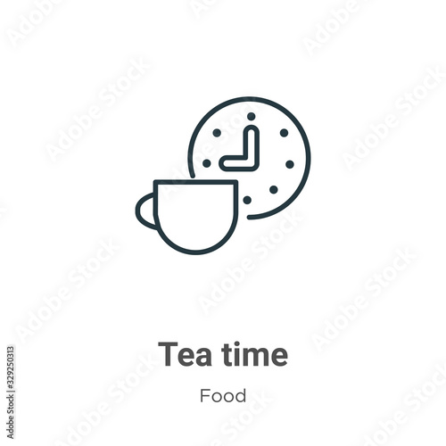 Tea time outline vector icon. Thin line black tea time icon, flat vector simple element illustration from editable food concept isolated stroke on white background