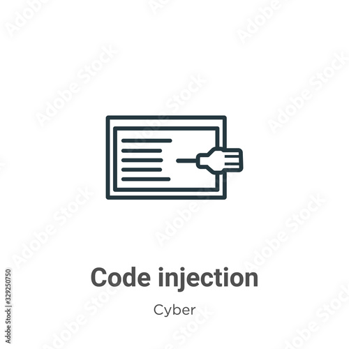 Code injection outline vector icon. Thin line black code injection icon, flat vector simple element illustration from editable cyber concept isolated stroke on white background