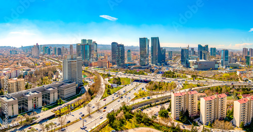 Ankara/Turkey-March 20 2019: Panoramic Ankara view with the intersection which Mevlana Boulevard (Konya Yolu) and Ismet Inonu Boulevard meet photo