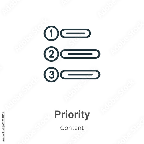 Priority outline vector icon. Thin line black priority icon, flat vector simple element illustration from editable content concept isolated stroke on white background
