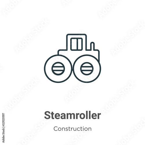 Steamroller outline vector icon. Thin line black steamroller icon, flat vector simple element illustration from editable construction concept isolated stroke on white background