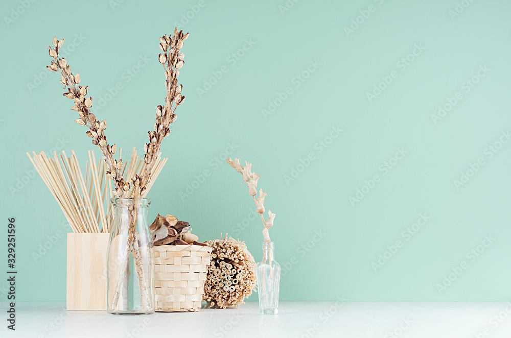 Art Photography Dry Flowers on Turquoise Background