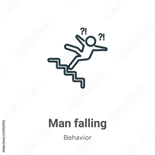 Man falling outline vector icon. Thin line black man falling icon, flat vector simple element illustration from editable behavior concept isolated stroke on white background