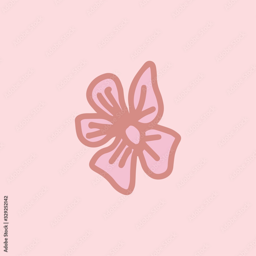 Sign hand drawn herbal Twig leaves. Floral sprig. Spring flower, buttons, blade, bush isolated on pink background. Cartoon outline vector illustration Sign hand drawn herbal Twig leaves. Floral sprig. Spring flower, buttons, blade, bush isolated on pink background. Cartoon outline vector illustration