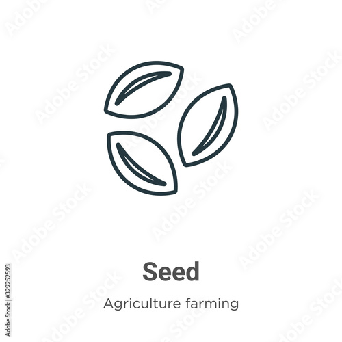 Seed outline vector icon. Thin line black seed icon, flat vector simple element illustration from editable farming concept isolated stroke on white background