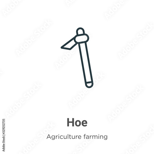 Hoe outline vector icon. Thin line black hoe icon, flat vector simple element illustration from editable farming and gardening concept isolated stroke on white background