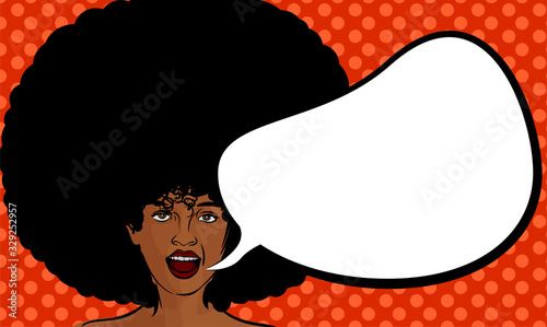 Afro hair style woman. Bubble speech. Comics style vector image