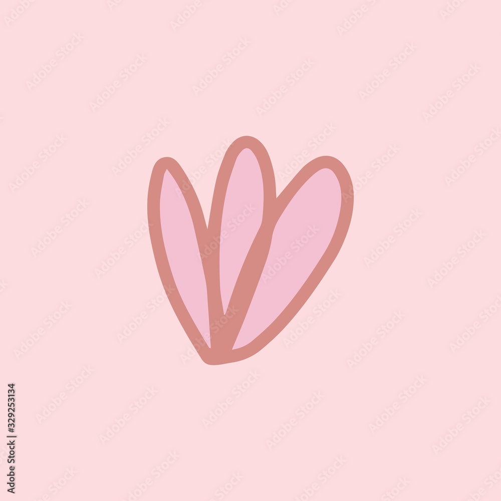 Sign hand drawn herbal Twig leaves. Floral sprig. Spring flower, buttons, blade, bush isolated on pink background. Cartoon outline vector illustration