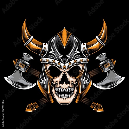 skull with viking helmet vector