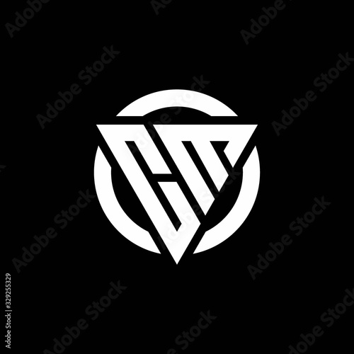 CM logo with triangle shape and circle rounded design template