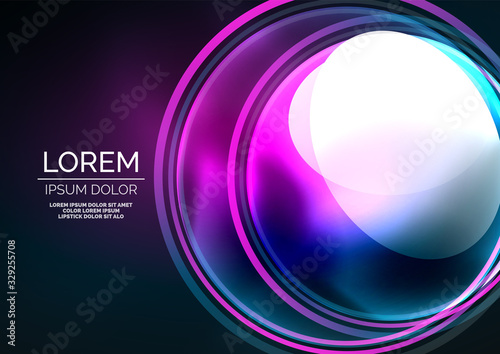 Glowing neon shiny transparent bubbles, glass circles or bio cell concept. Techno futuristic vector abstract background For Wallpaper, Banner, Background, Card, Book Illustration, landing page