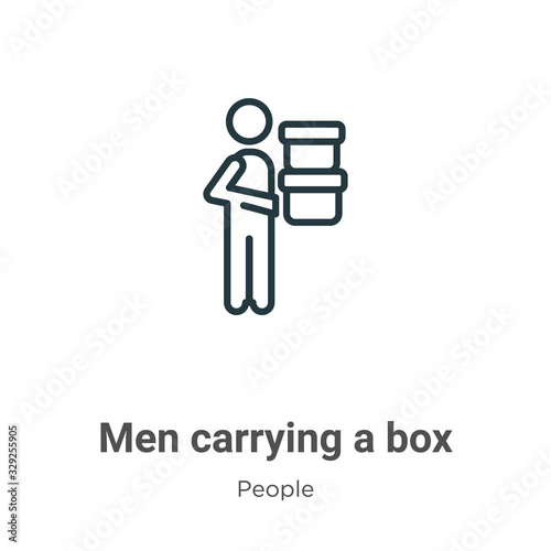Men carrying a box outline vector icon. Thin line black men carrying a box icon, flat vector simple element illustration from editable people concept isolated stroke on white background