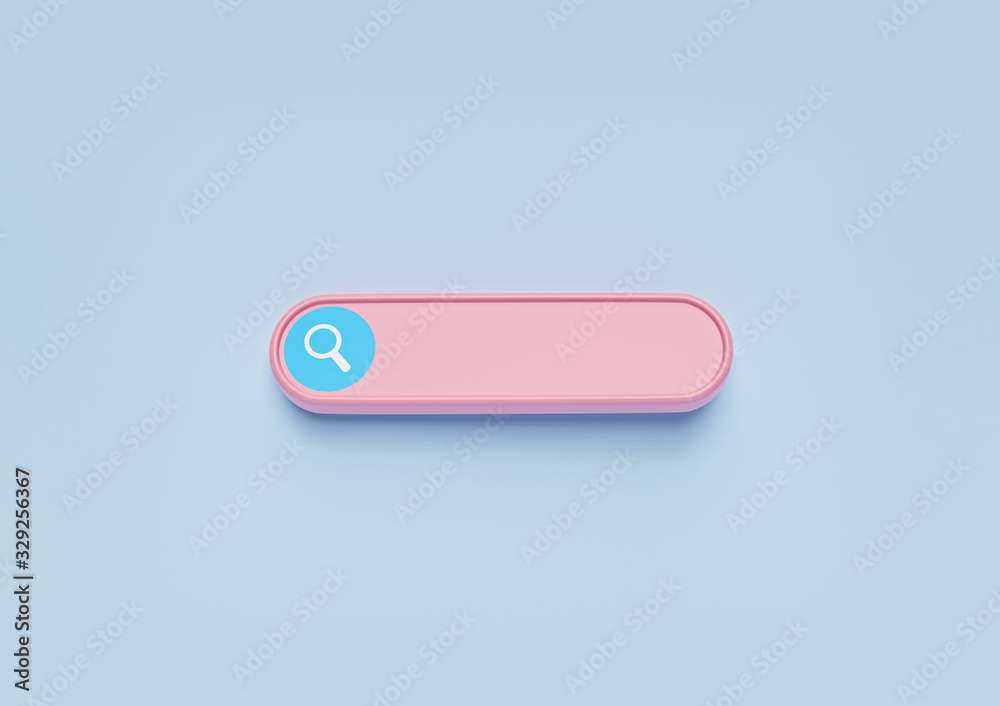 minimal blank search bar on pastel blue background. web search concept. 3d rendering minimal blank search bar on pastel blue background. web search concept. 3d rendering