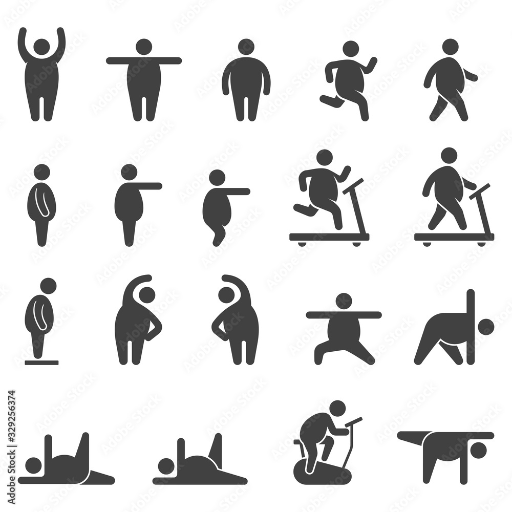Fat body aerobic exercise icons vector illustrations. Fat body aerobic exercise icons vector illustrations.