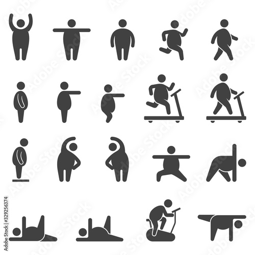 Fat body aerobic exercise icons vector illustrations.