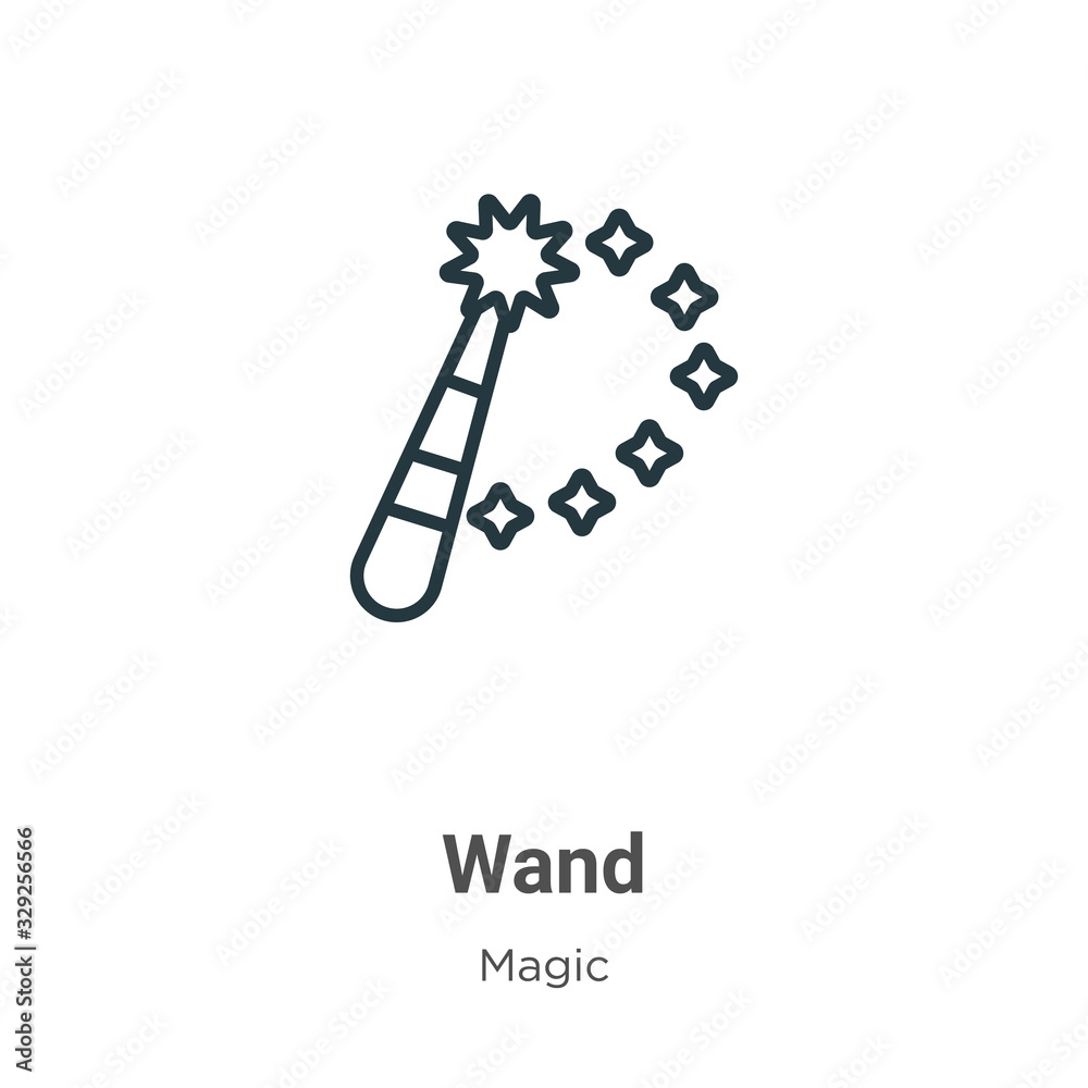 Wand outline vector icon. Thin line black wand icon, flat vector simple element illustration from editable magic concept isolated stroke on white background