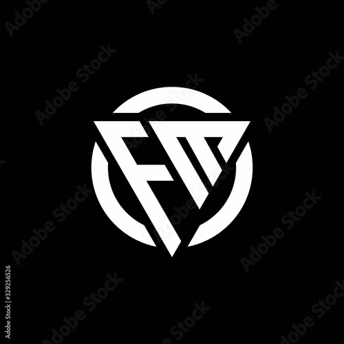 FM logo with triangle shape and circle rounded design template