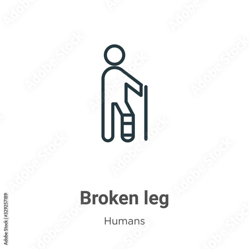 Broken leg outline vector icon. Thin line black broken leg icon, flat vector simple element illustration from editable humans concept isolated stroke on white background