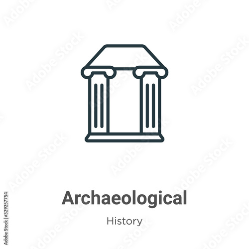 Archaeological outline vector icon. Thin line black archaeological icon, flat vector simple element illustration from editable history concept isolated stroke on white background