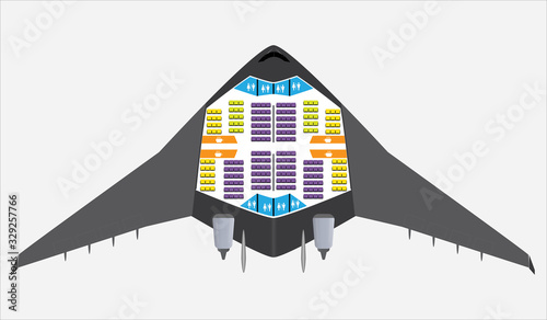 Seat Map of blended wing Passenger Airplane Vector