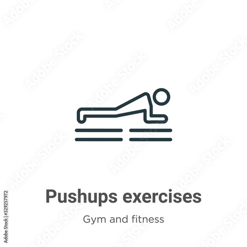 Pushups exercises outline vector icon. Thin line black pushups exercises icon, flat vector simple element illustration from editable gym and fitness concept isolated stroke on white background