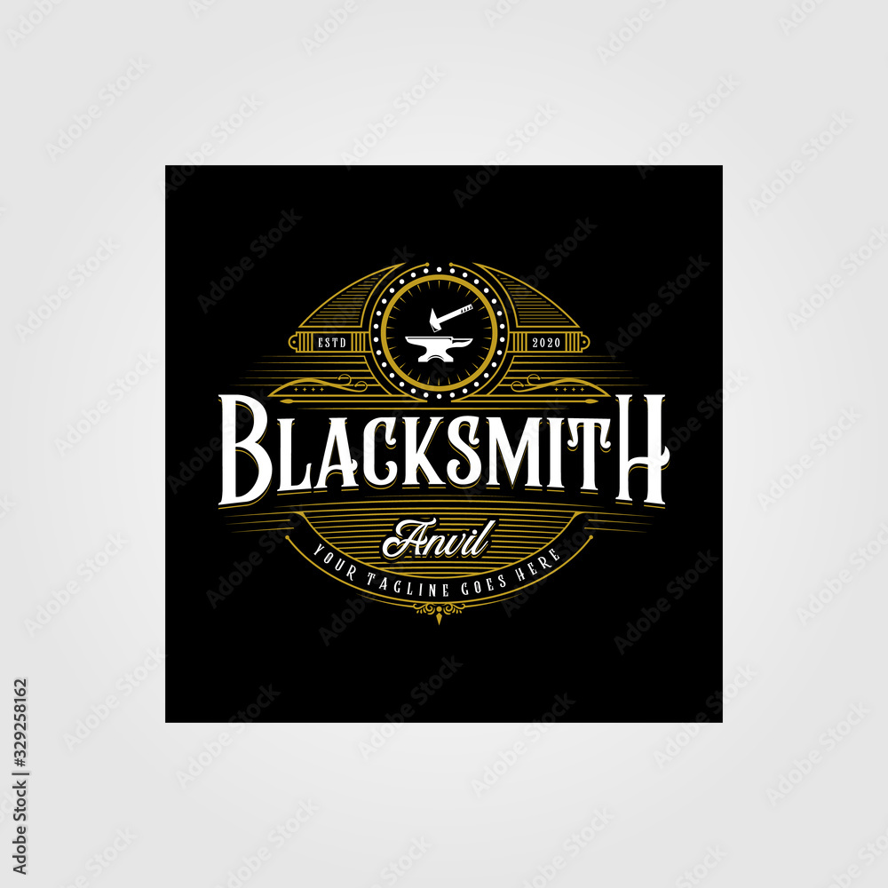 Fototapeta premium vintage blacksmith forge logo , anvil vector illustration design