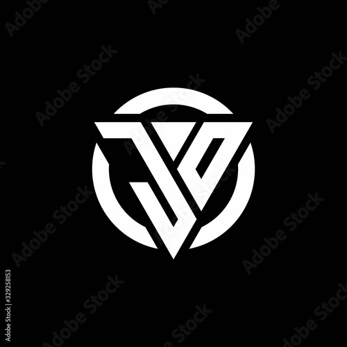 JO logo with triangle shape and circle rounded design template