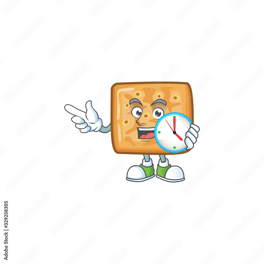 cartoon character style of cheerful crackers with clock