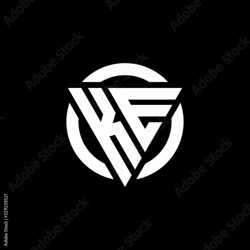KE logo with triangle shape and circle rounded design template
