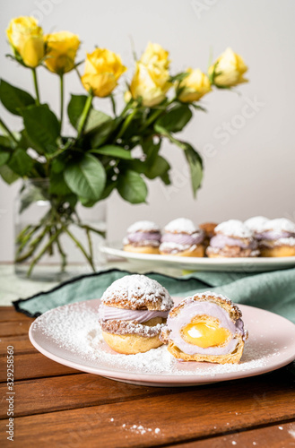 Choux cake dessert sweet lemon yellow