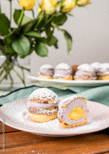 Choux cake dessert sweet lemon yellow