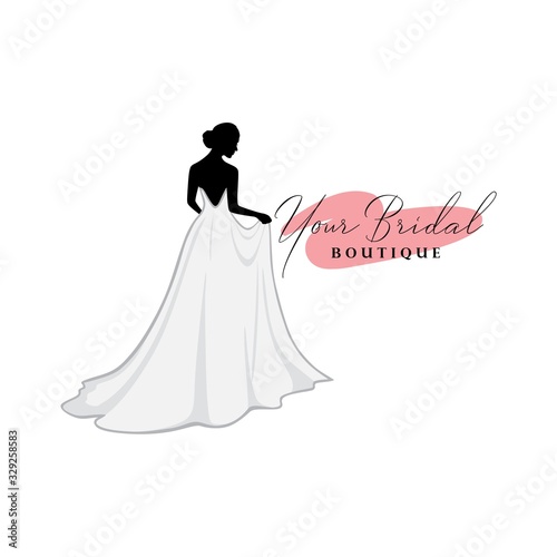 Monochrome Bridal Dress Boutique Logo Ideas, Fashion, Beautiful Bride, Vector Design Template