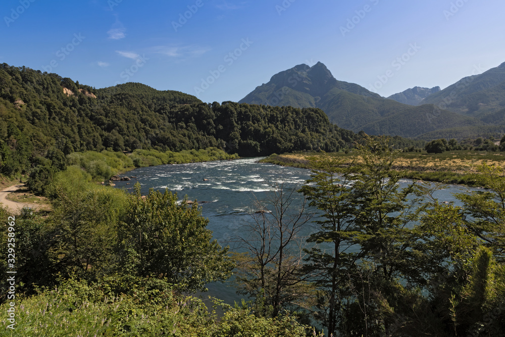 landscape on the bio bio river at Loncopangue, Chile
