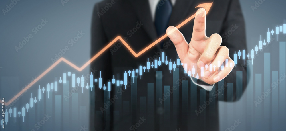 Businessman plan graph growth and increase of chart positive indicators Businessman plan graph growth and increase of chart positive indicators
