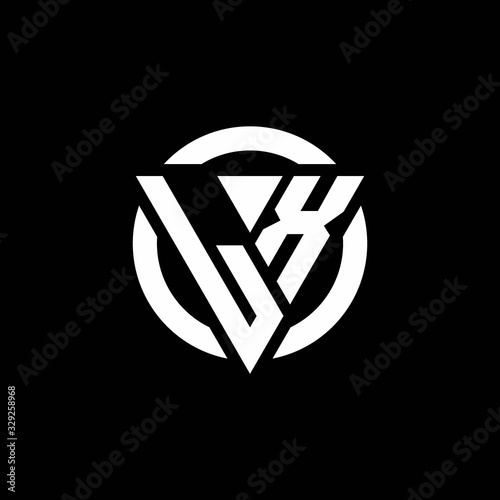 LX logo with triangle shape and circle rounded design template
