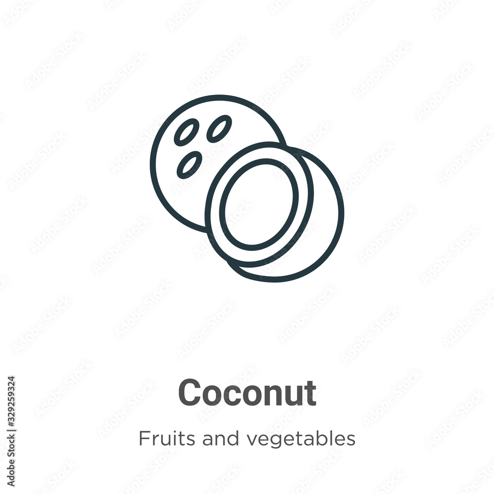 Coconut outline vector icon. Thin line black coconut icon, flat vector simple element illustration from editable fruits concept isolated stroke on white background