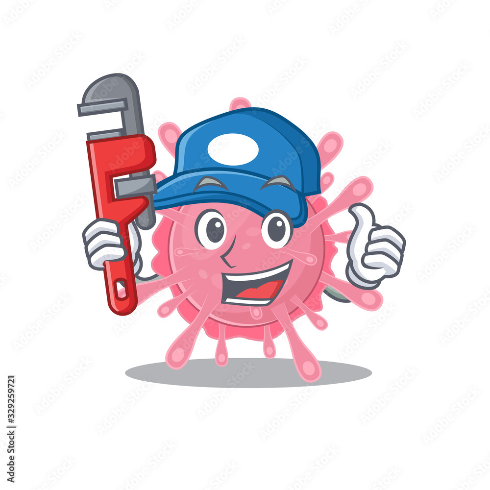 Obraz premium Smart Plumber corona virus germ on cartoon character design