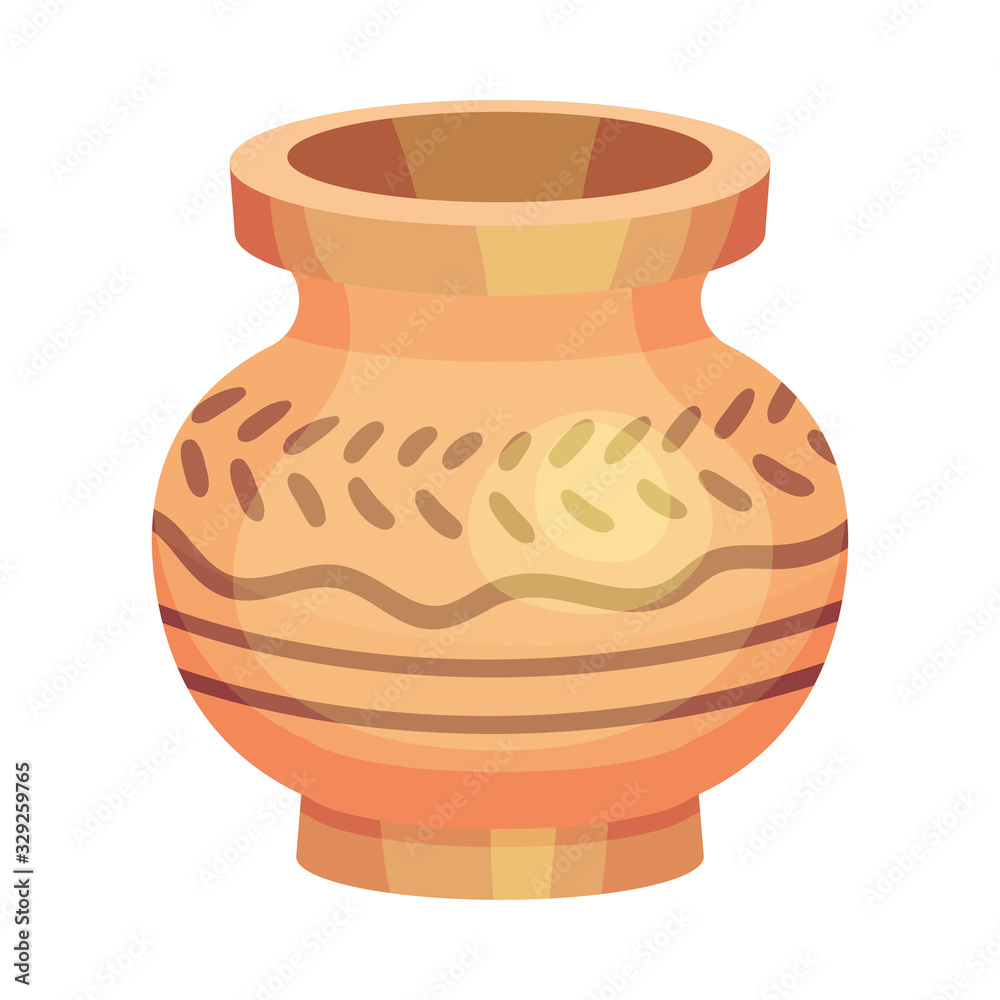 Ceramic Vessel or Vase with Design and Wide Neck Vector Illustration