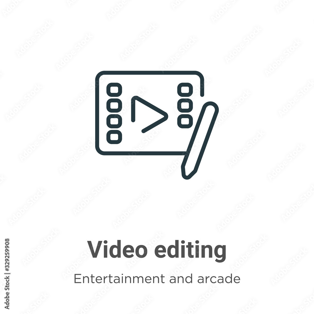 Fototapeta premium Video editing outline vector icon. Thin line black video editing icon, flat vector simple element illustration from editable entertainment and arcade concept isolated stroke on white background