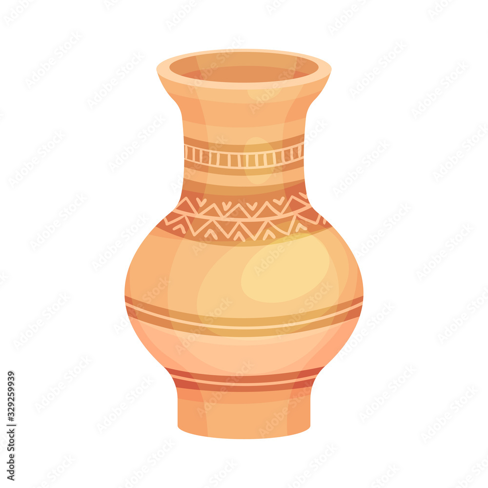Ceramic Vessel or Vase with Design and Wide Neck Vector Illustration