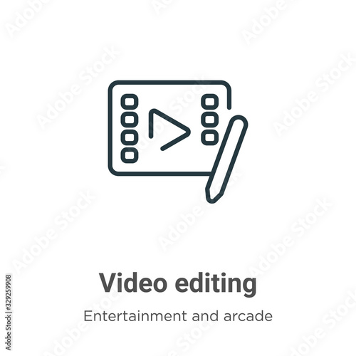 Video editing outline vector icon. Thin line black video editing icon, flat vector simple element illustration from editable entertainment and arcade concept isolated stroke on white background