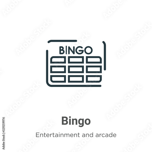 Bingo outline vector icon. Thin line black bingo icon, flat vector simple element illustration from editable entertainment and arcade concept isolated stroke on white background