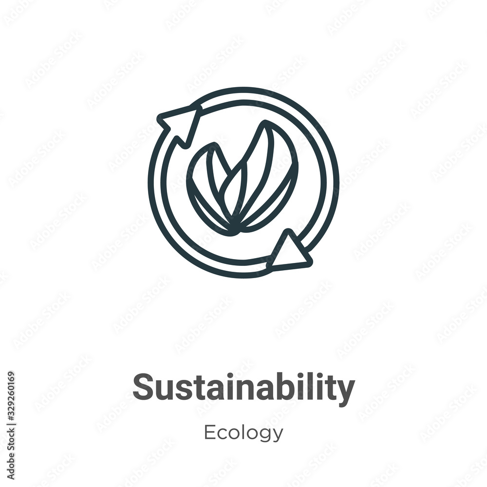 Sustainability outline vector icon. Thin line black sustainability icon, flat vector simple element illustration from editable ecology concept isolated stroke on white background