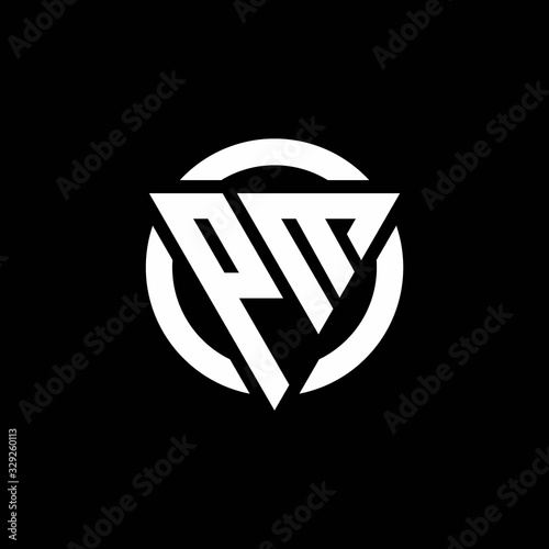 PM logo with triangle shape and circle rounded design template