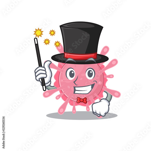 Charming corona virus germ cartoon design performance as a Magician style