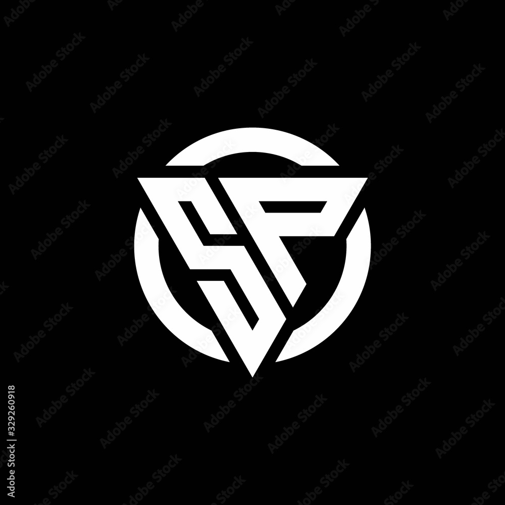 SP logo with triangle shape and circle rounded design template SP logo with triangle shape and circle rounded design template