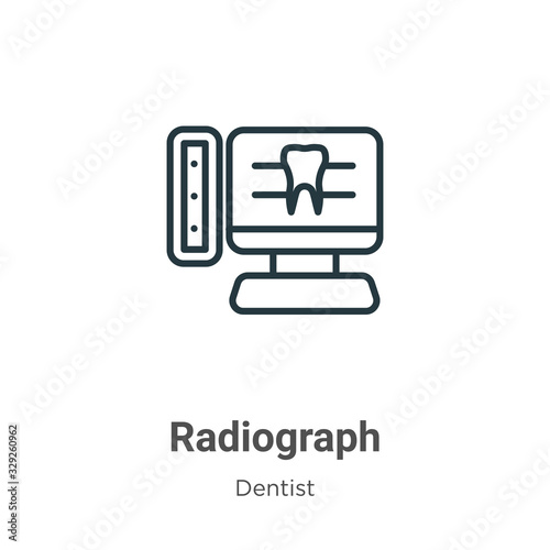 Radiograph outline vector icon. Thin line black radiograph icon, flat vector simple element illustration from editable dentist concept isolated stroke on white background
