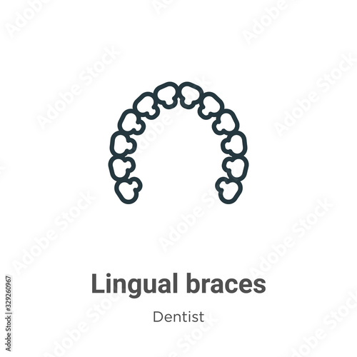 Lingual braces outline vector icon. Thin line black lingual braces icon, flat vector simple element illustration from editable dentist concept isolated stroke on white background