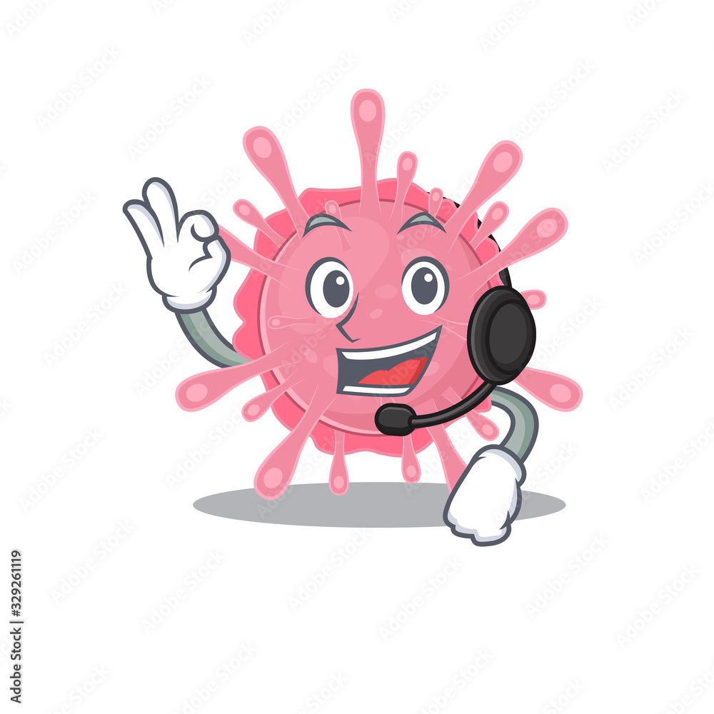 Charming corona virus germ cartoon character design wearing headphone Charming corona virus germ cartoon character design wearing headphone